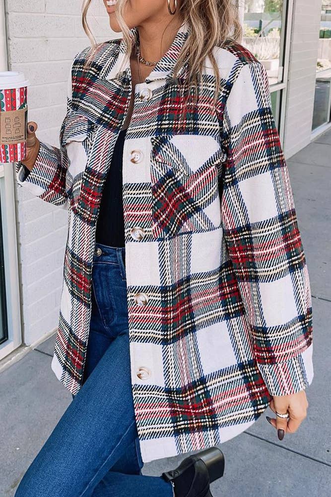 Plaid Button Pockets Shacket