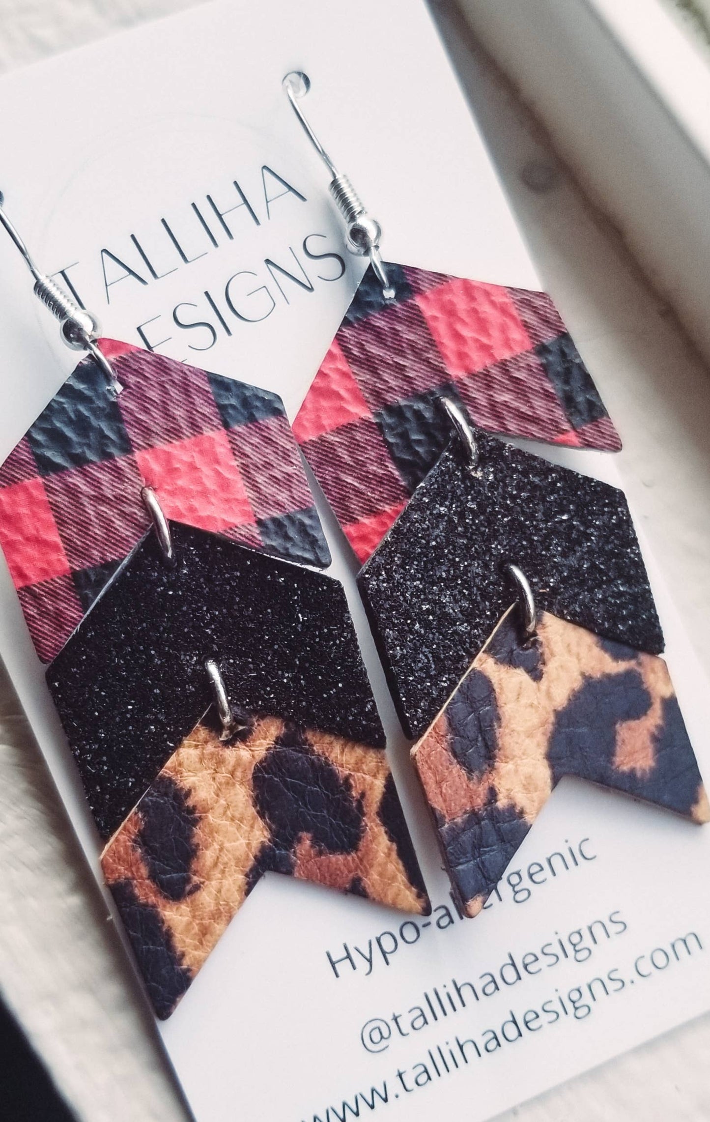 Leopard Black & Plaid Chevron Earrings