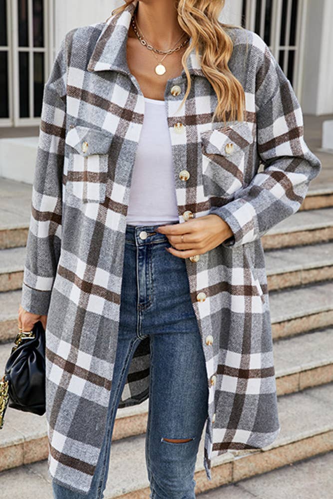 Plaid Button Up Long Coat