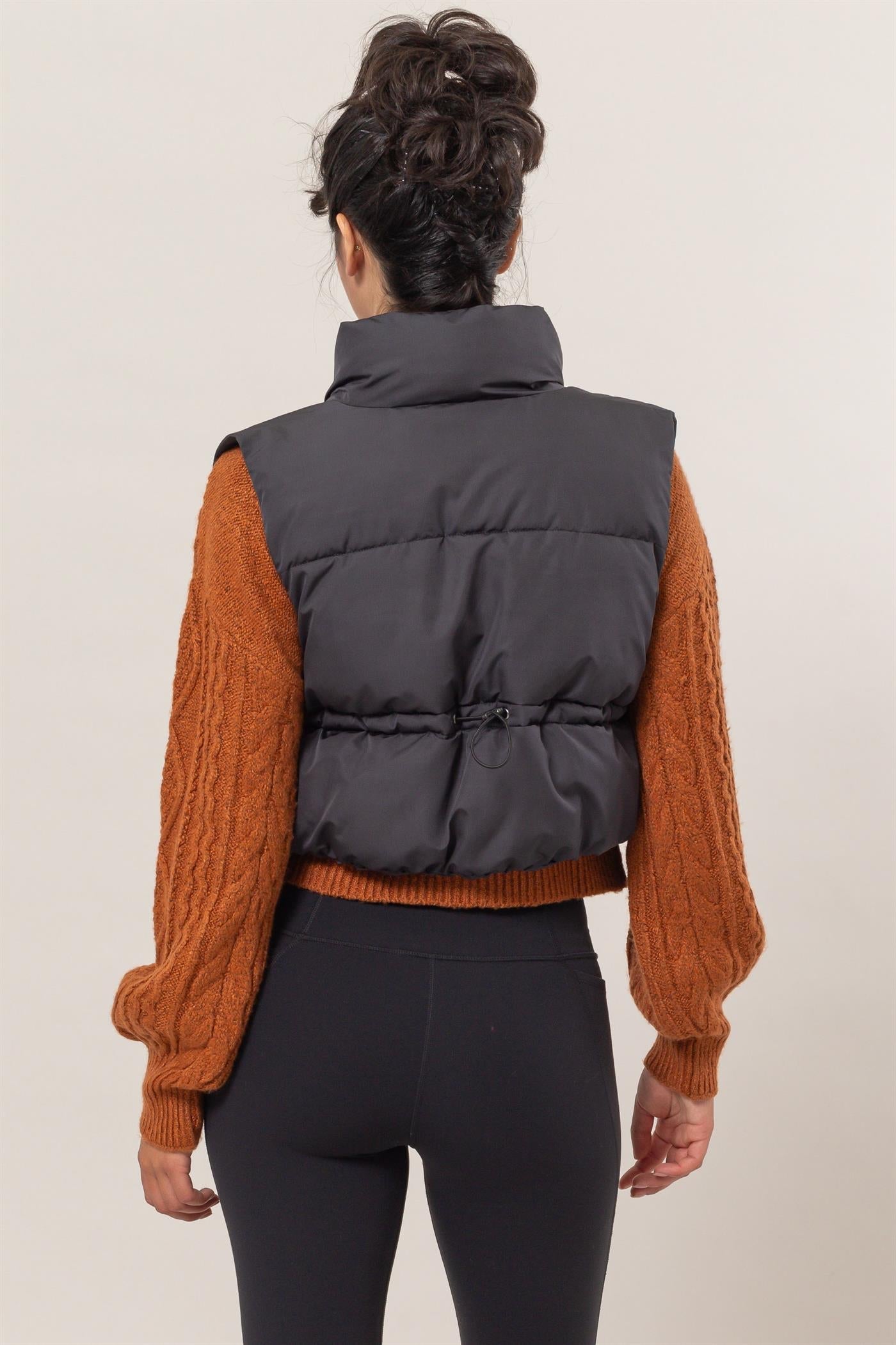 Cropped Zipper Closure Puffer Vest