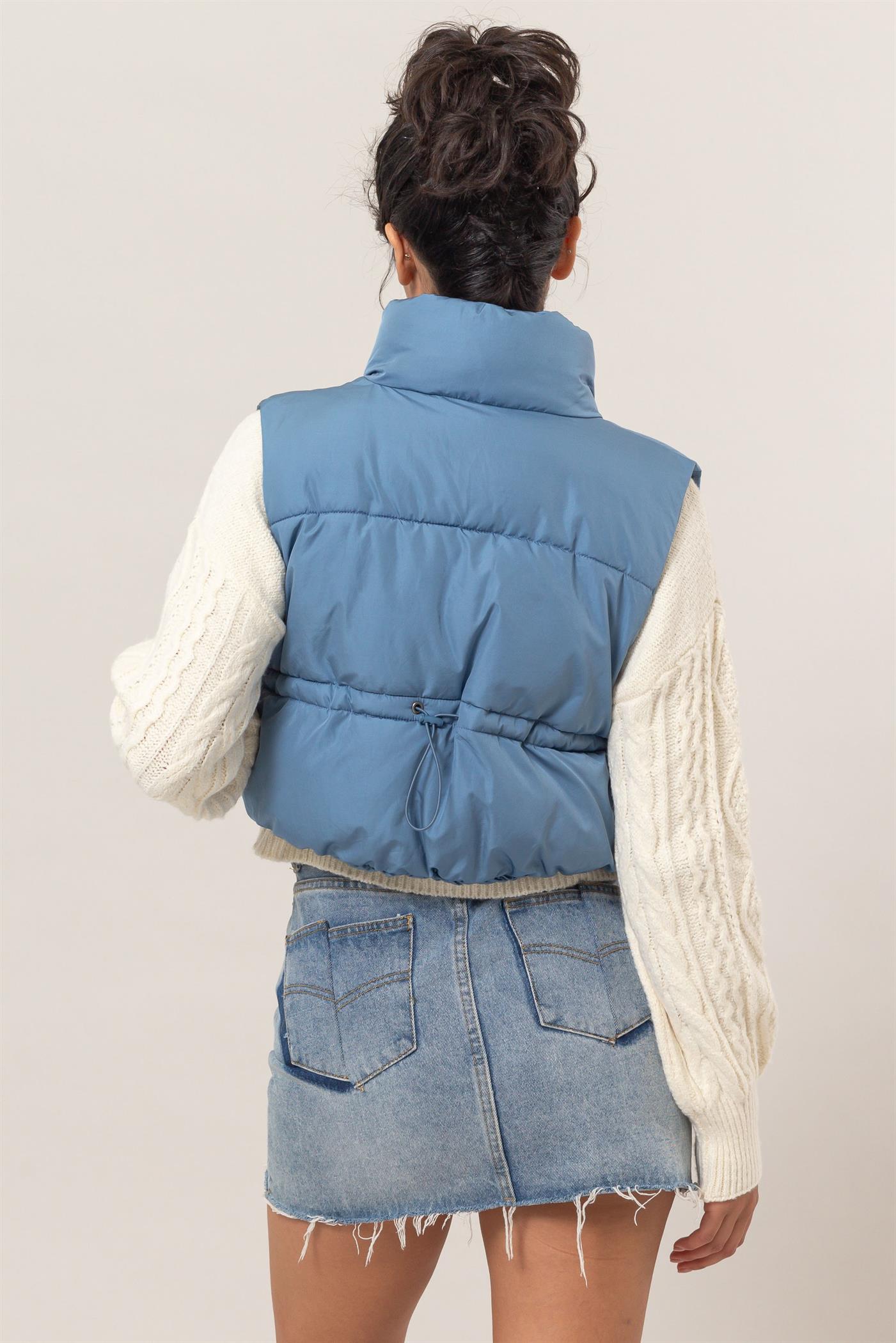 Cropped Zipper Closure Puffer Vest