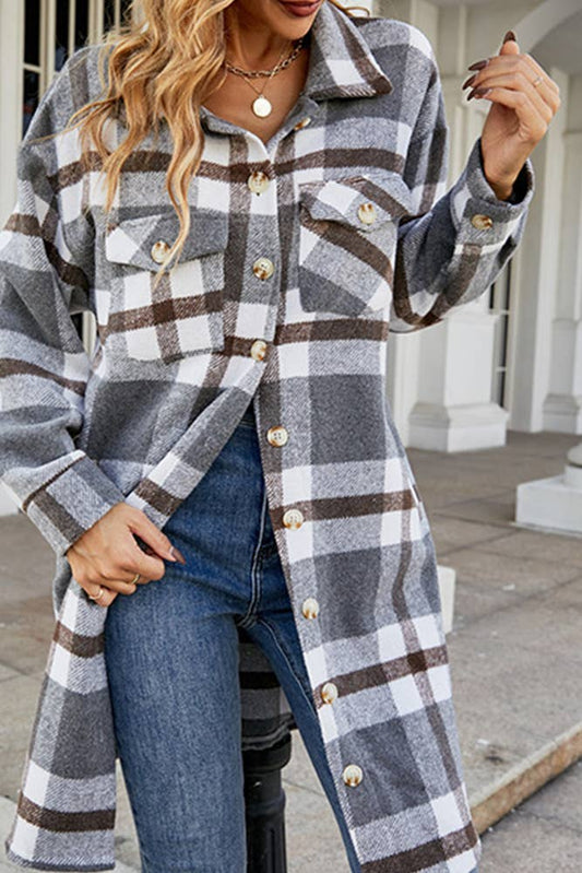 Plaid Button Up Long Coat