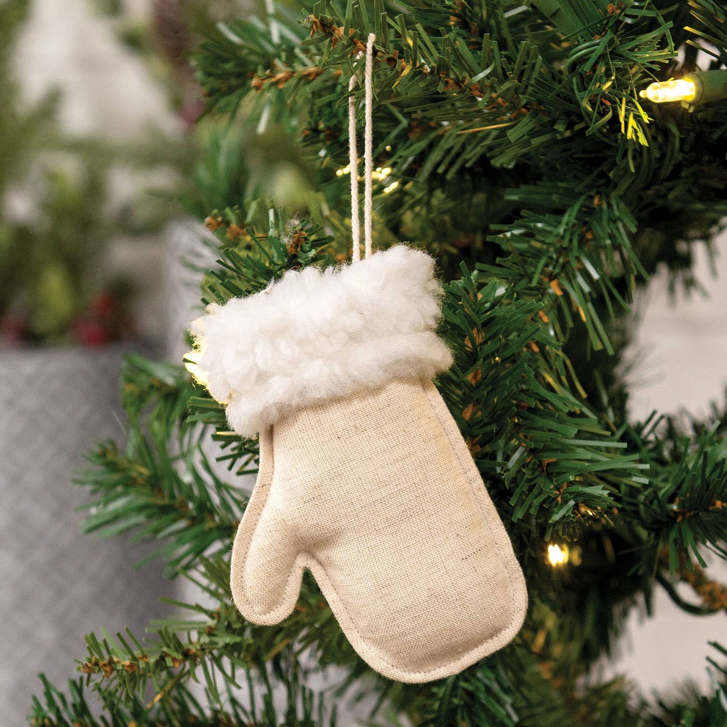 Natral Christmas Mitten Fabric Ornament